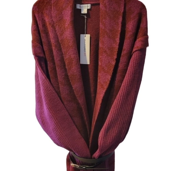 NEW! LIZ CLAIBORNE open belted sweater cardigan XL. - Picture 2 of 6